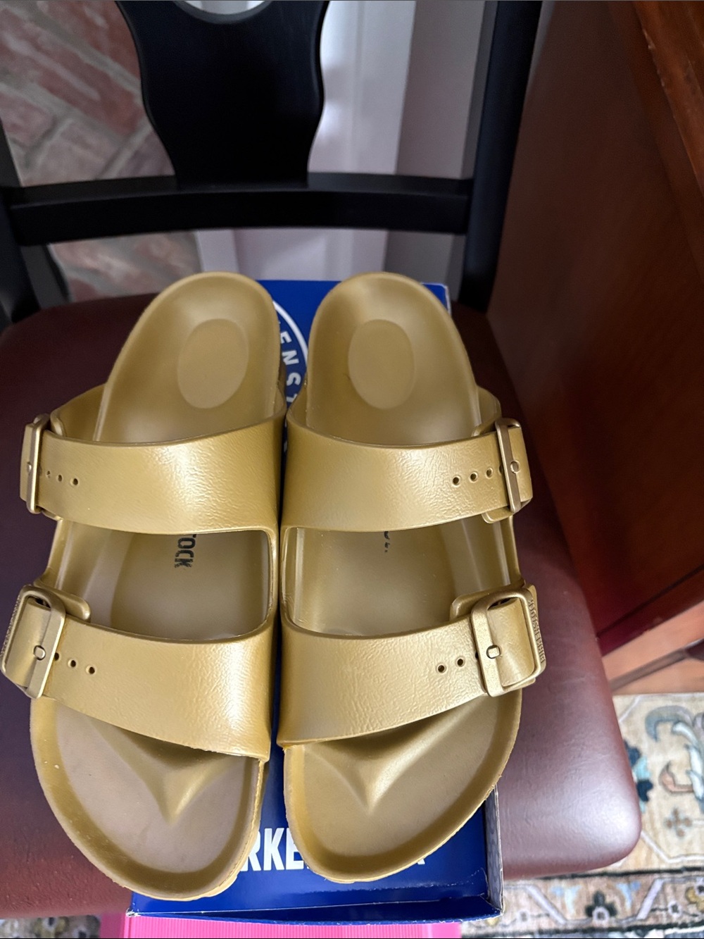 Birkenstock Unisex Metallic Gold Double-Buckle Slide Sandals Size 41